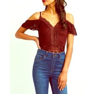 Charlotte Russe laced maroon body suit!